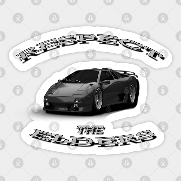 Lamborghini Diablo Black/White 'Respect The Elders' Sticker by CarEnthusast